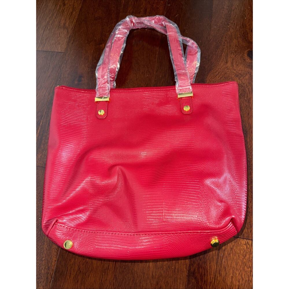 JOY Luxe Leather Lizard-Embossed City Collection Book Tote RED - Picture 3 of 5